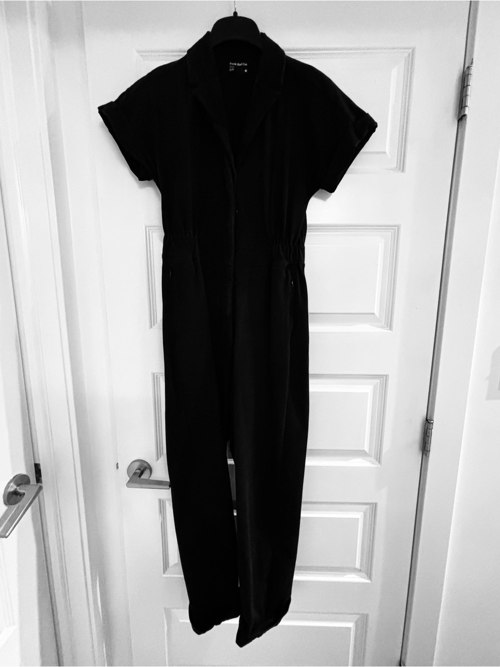 Frank & Oak Black Short-Sleeve Utility Jumpsuit with Elastic Waist